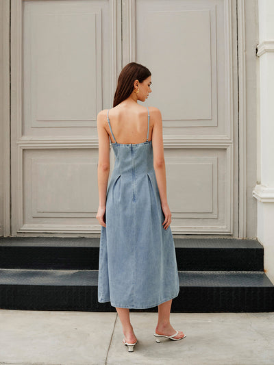 Zipper Denim Maxi Dress Women