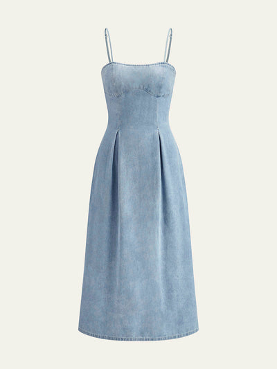 Zipper Denim Maxi Dress Women