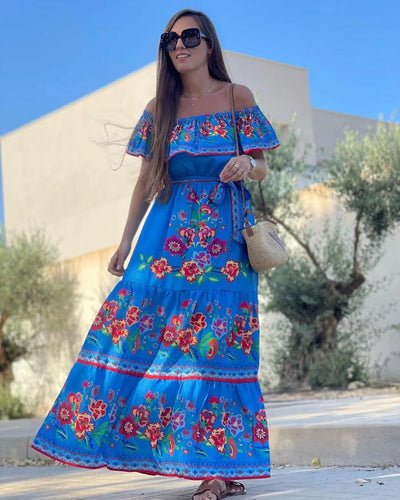 Off Shoulder Floral Maxi Dress Women