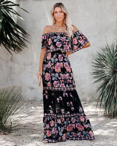 Off Shoulder Floral Maxi Dress Women