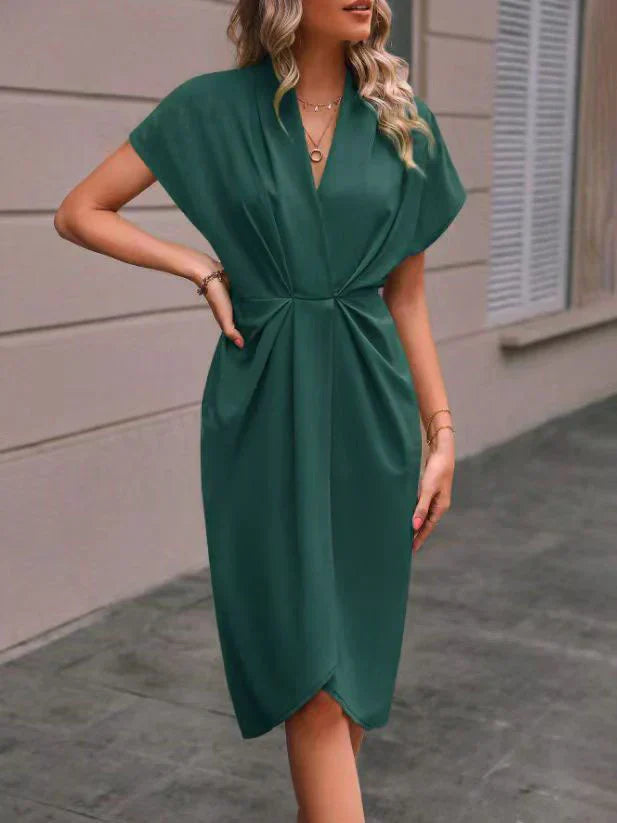 V-Neck Split Midi Dress Women