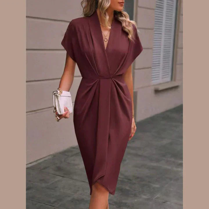 V-Neck Split Midi Dress Women