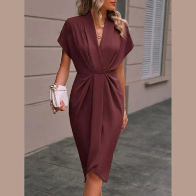 V-Neck Split Midi Dress Women