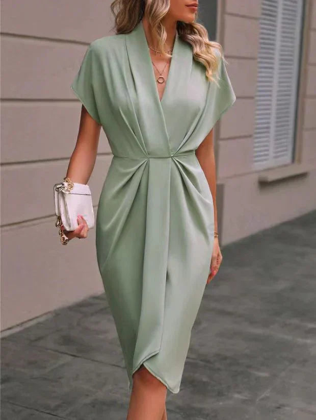 V-Neck Split Midi Dress Women