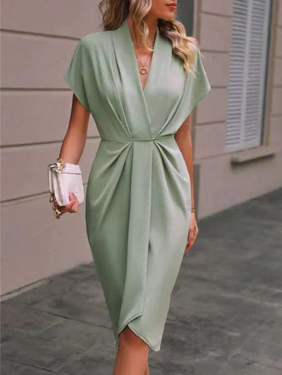 V-Neck Split Midi Dress Women