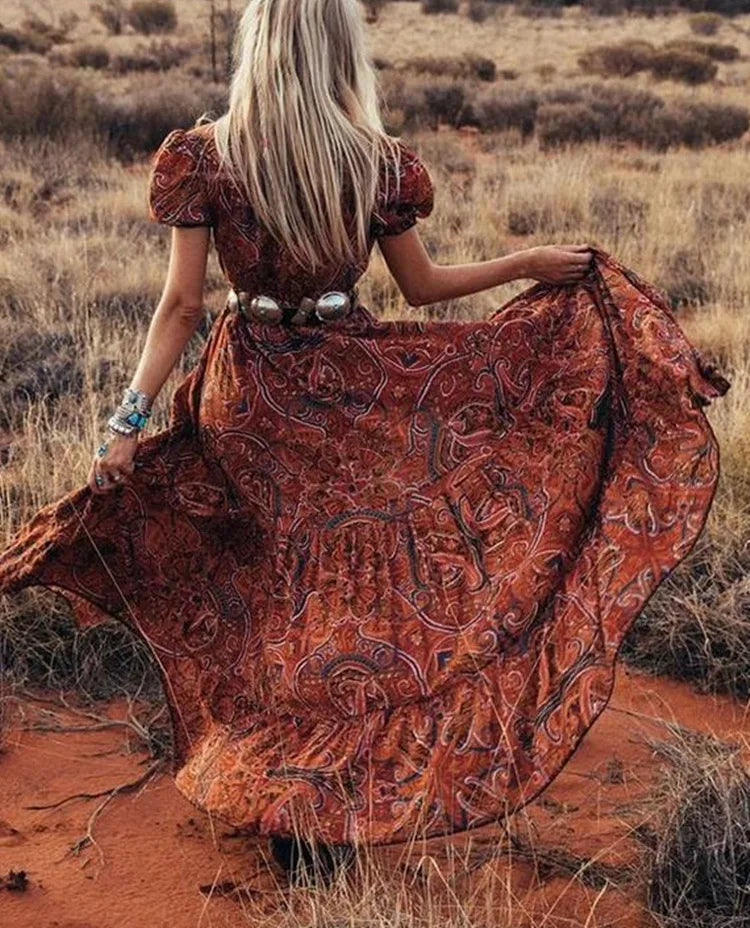 Bohemian Print Maxi Dress Women