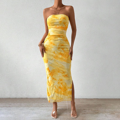 Printed Strapless Midi Dress Women