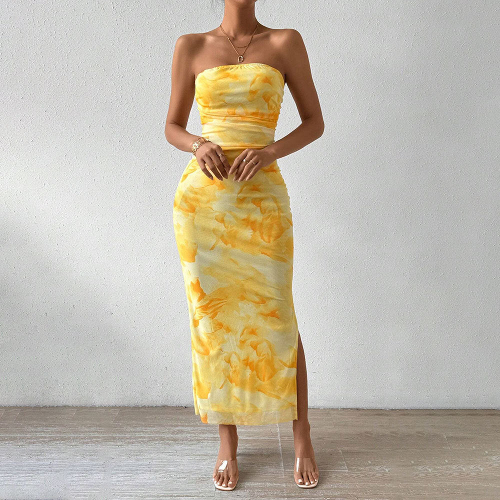 Printed Strapless Midi Dress Women