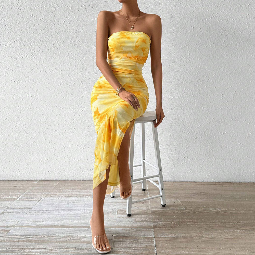 Printed Strapless Midi Dress Women