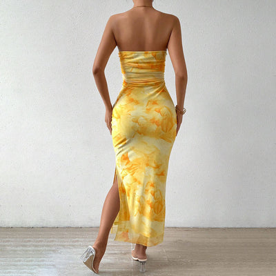 Printed Strapless Midi Dress Women