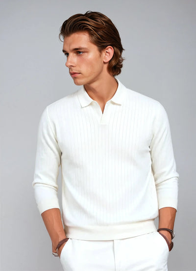 Old Money Cotton Long Sleeve Polo