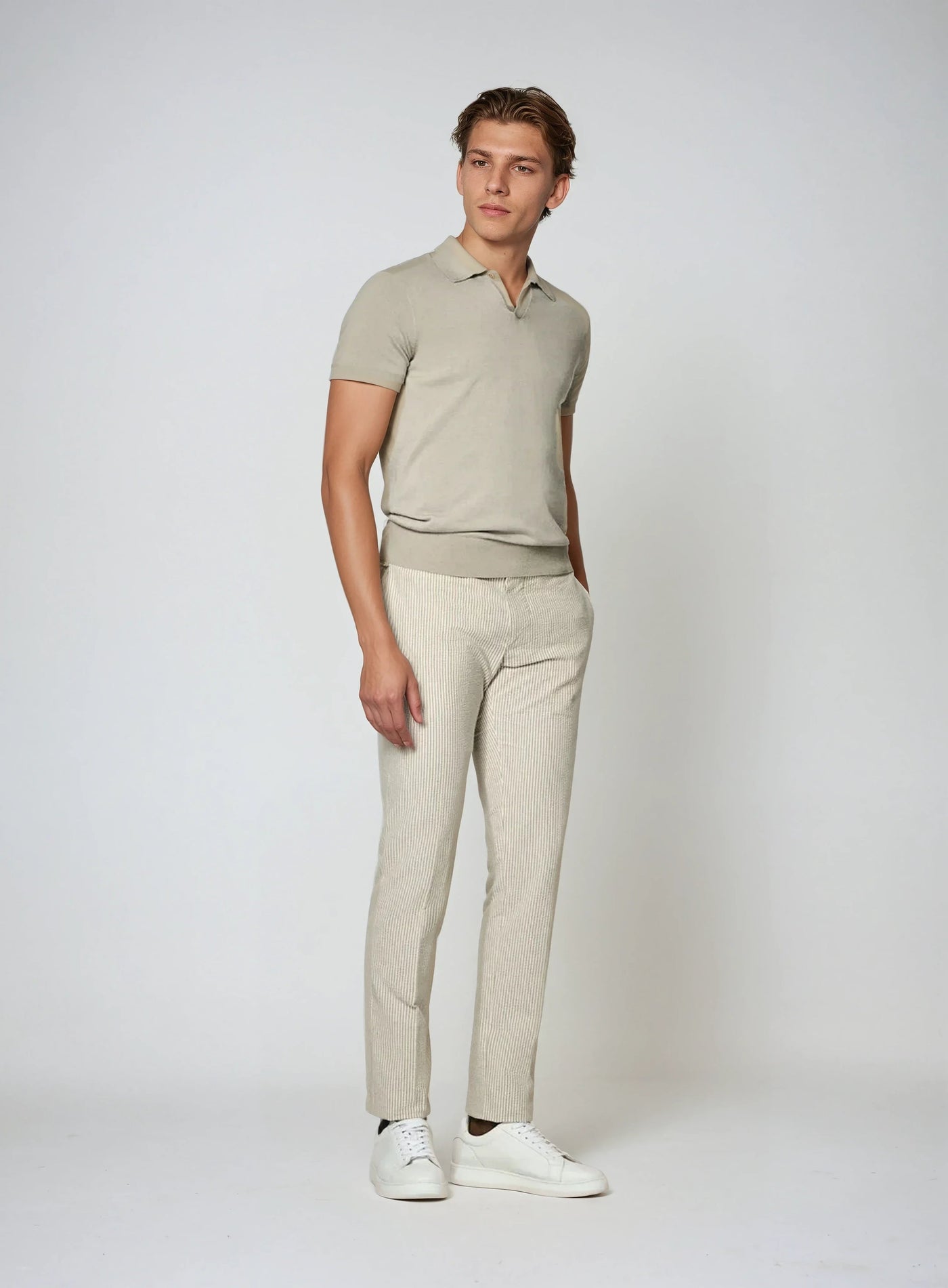 Old Money Taupe Buttonless Polo