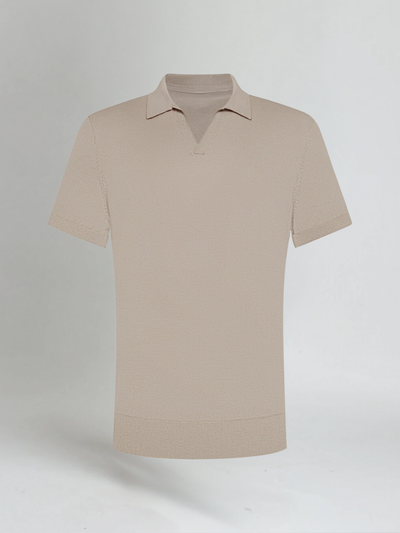 Old Money Taupe Buttonless Polo