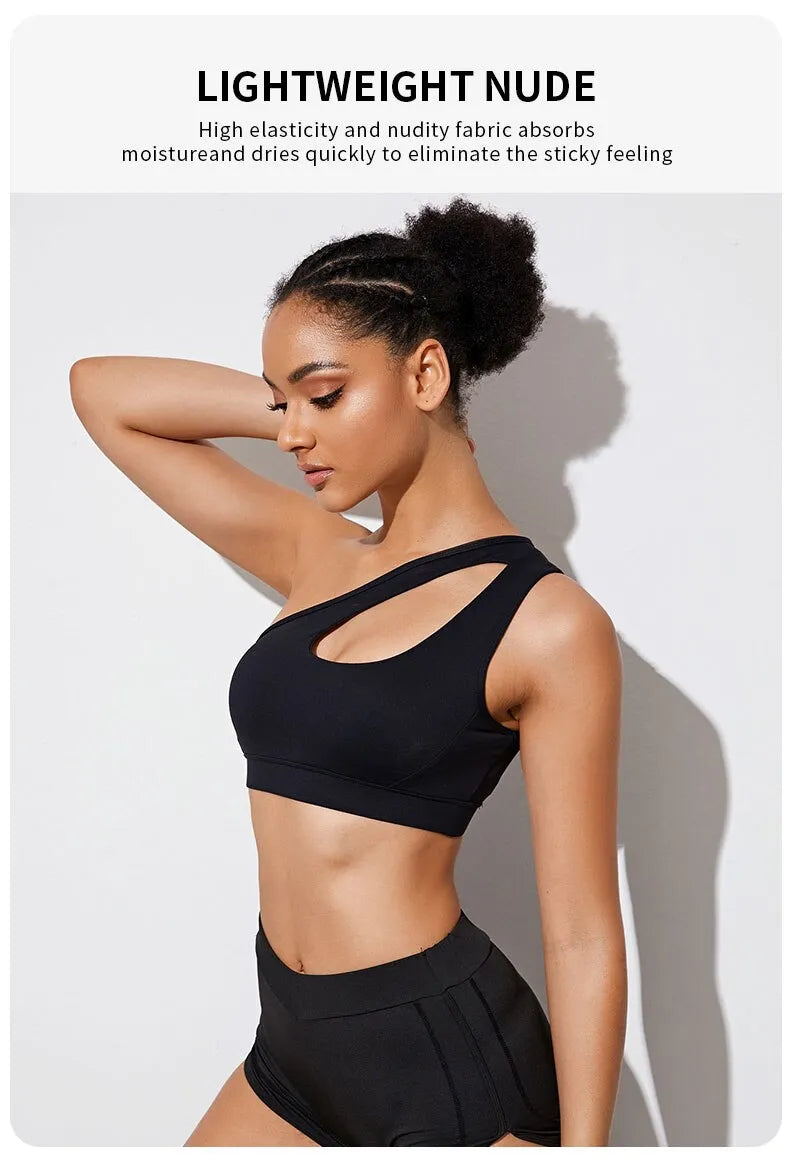 Shockproof Yoga Bra One-Shoulder Look