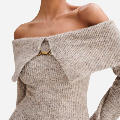 Off Shoulder Knit Midi Dress Women