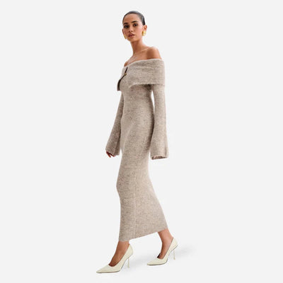 Off Shoulder Knit Midi Dress Women