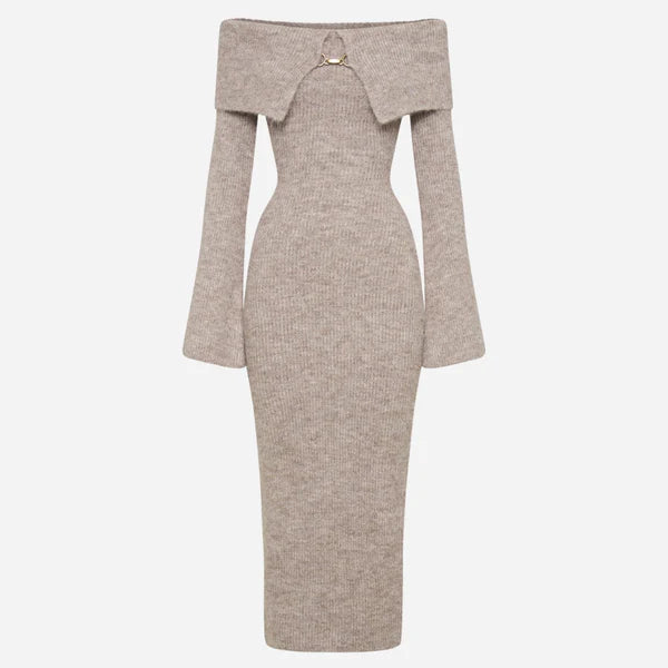 Off Shoulder Knit Midi Dress Women