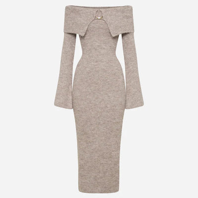 Off Shoulder Knit Midi Dress Women