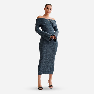 Off Shoulder Knit Midi Dress Women