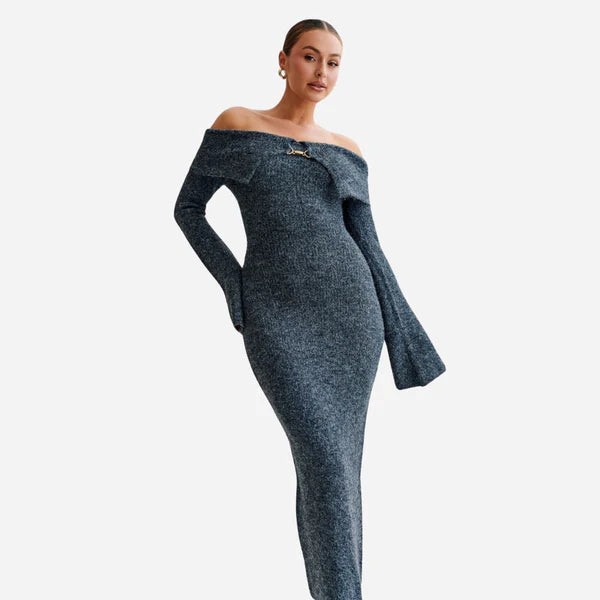 Off Shoulder Knit Midi Dress Women