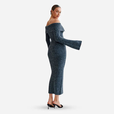 Off Shoulder Knit Midi Dress Women