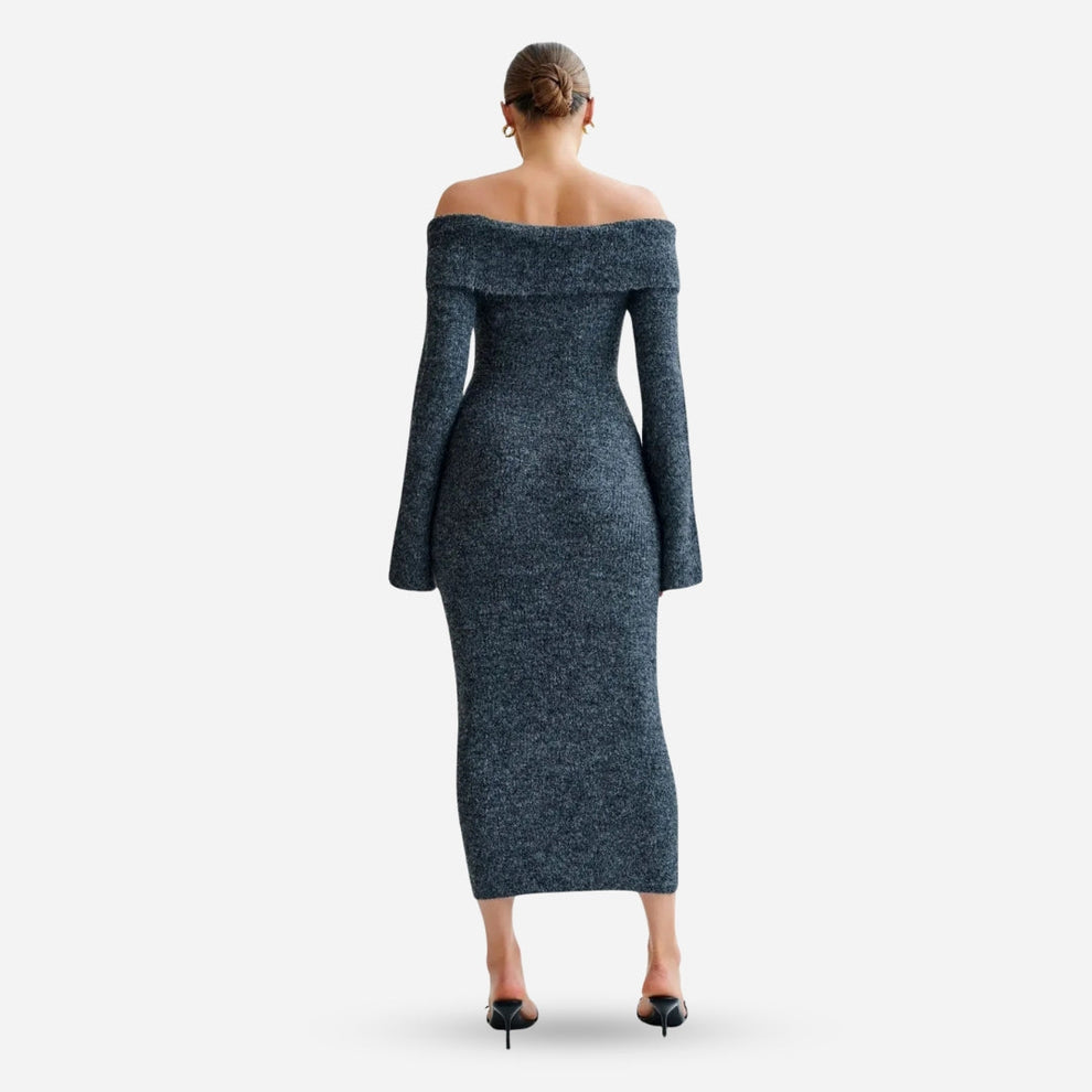 Off Shoulder Knit Midi Dress Women