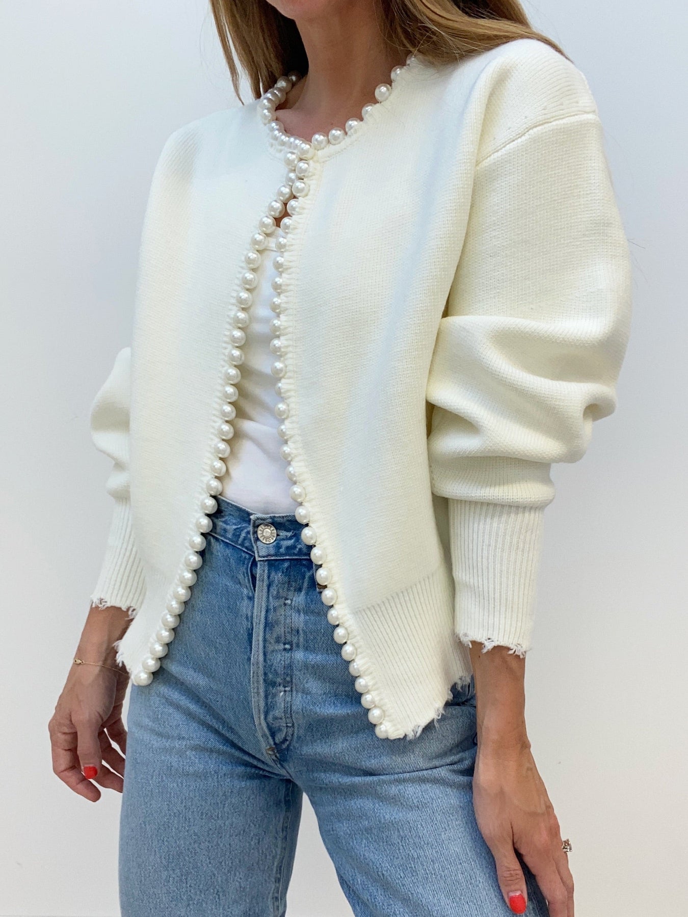 Pearl Trim Knitted Women's Cardigan