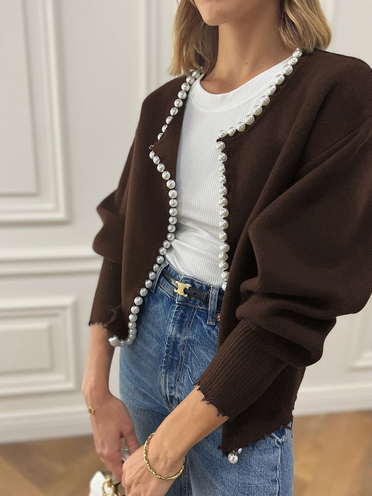 Pearl Trim Knitted Women's Cardigan