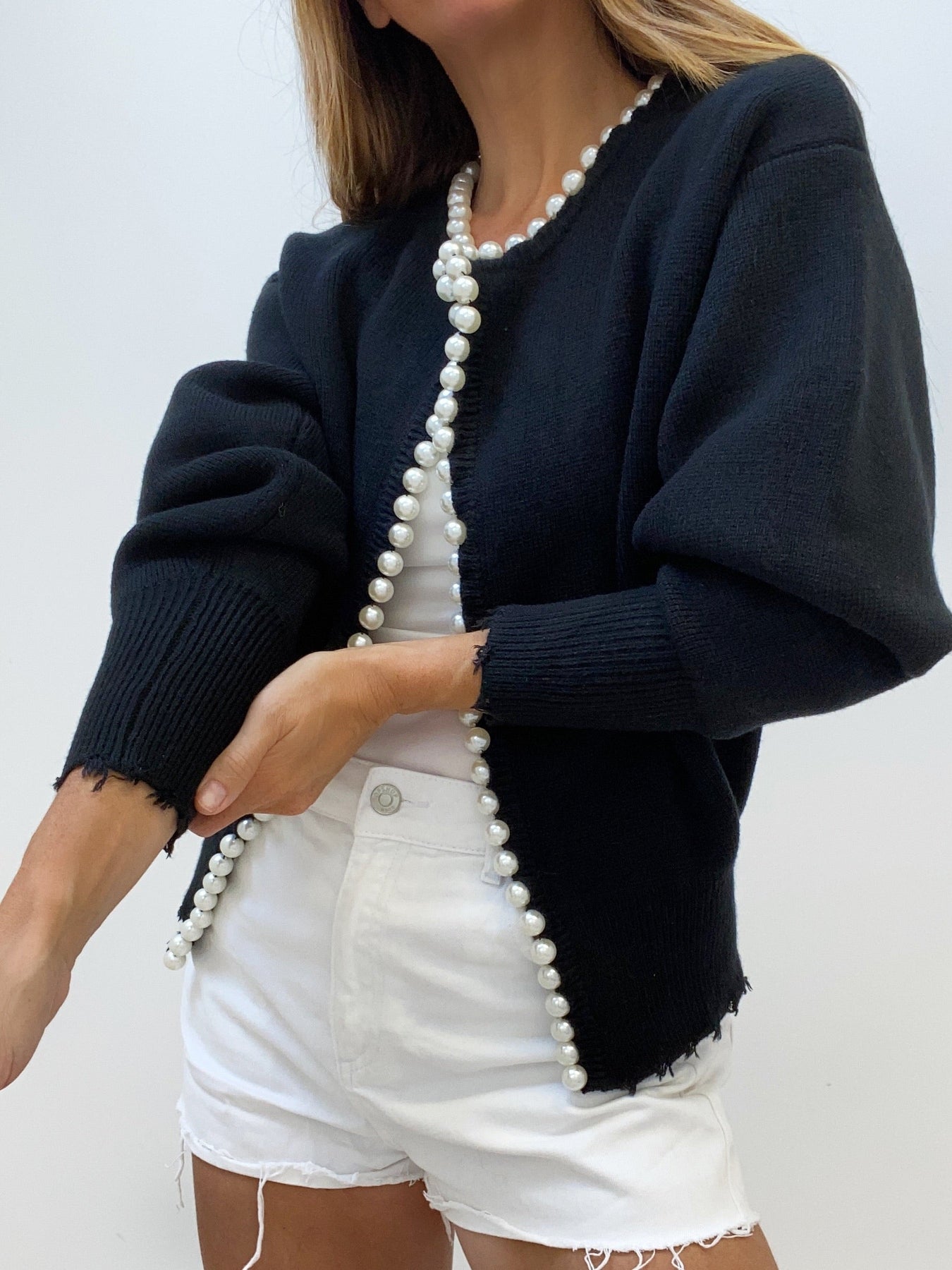 Pearl Trim Knitted Women's Cardigan
