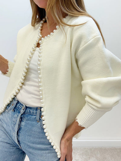 Pearl Trim Knitted Women's Cardigan