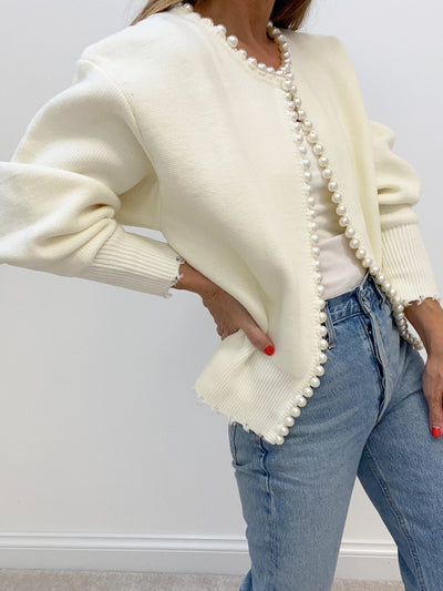 Pearl Trim Knitted Women's Cardigan