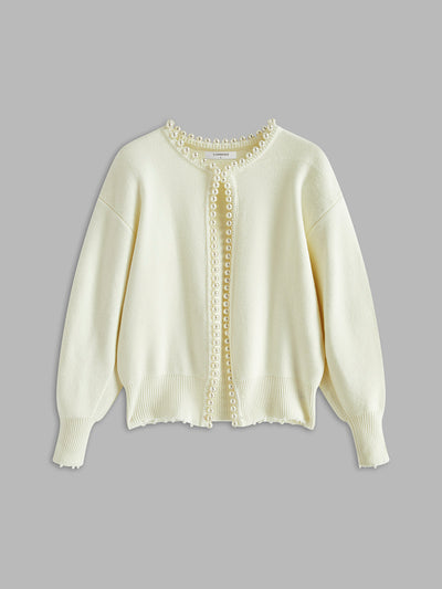 Pearl Trim Knitted Women's Cardigan