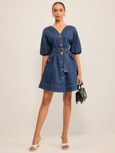 Belted Women's Denim Dress