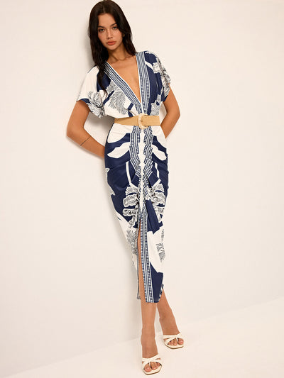 Printed V-Neck Women's Dress