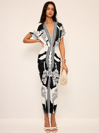 Printed V-Neck Women's Dress