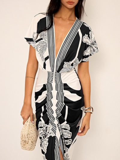 Printed V-Neck Women's Dress
