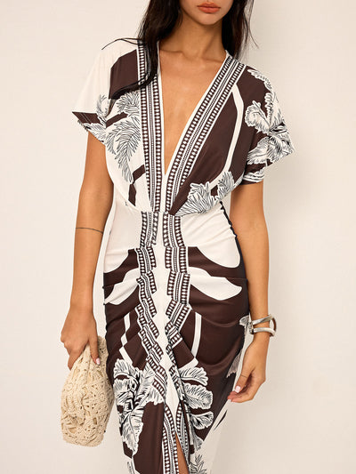 Printed V-Neck Women's Dress