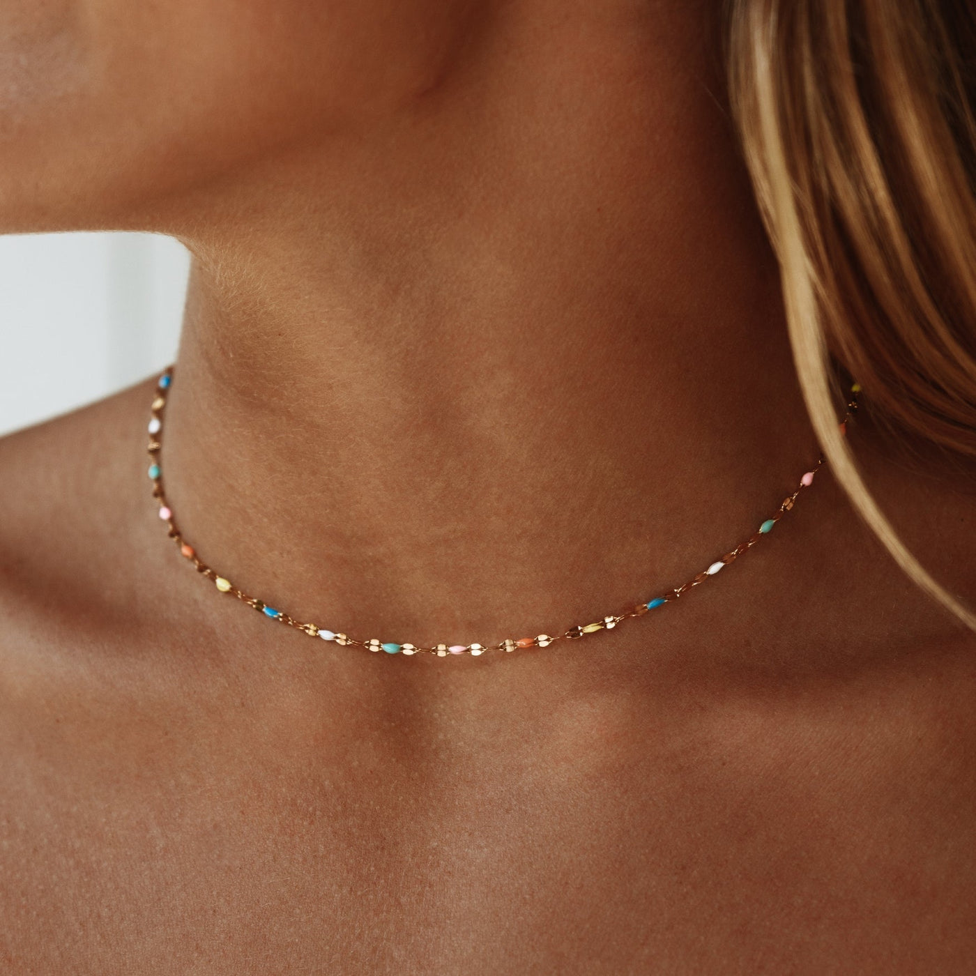 RainbowGleam Subtle Gold Choker Necklace