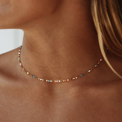 RainbowGleam Subtle Gold Choker Necklace