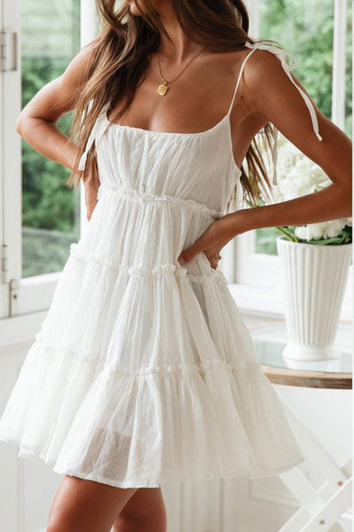 Tiered Ruffle Summer White Dress Women