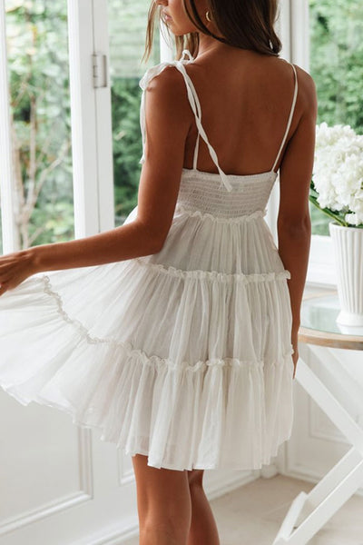 Tiered Ruffle Summer White Dress Women