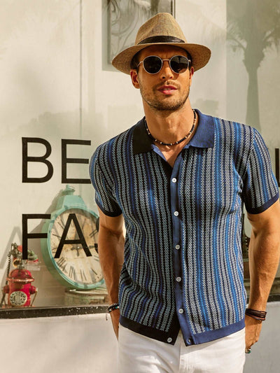 Retro Stripe Button-Down Polo