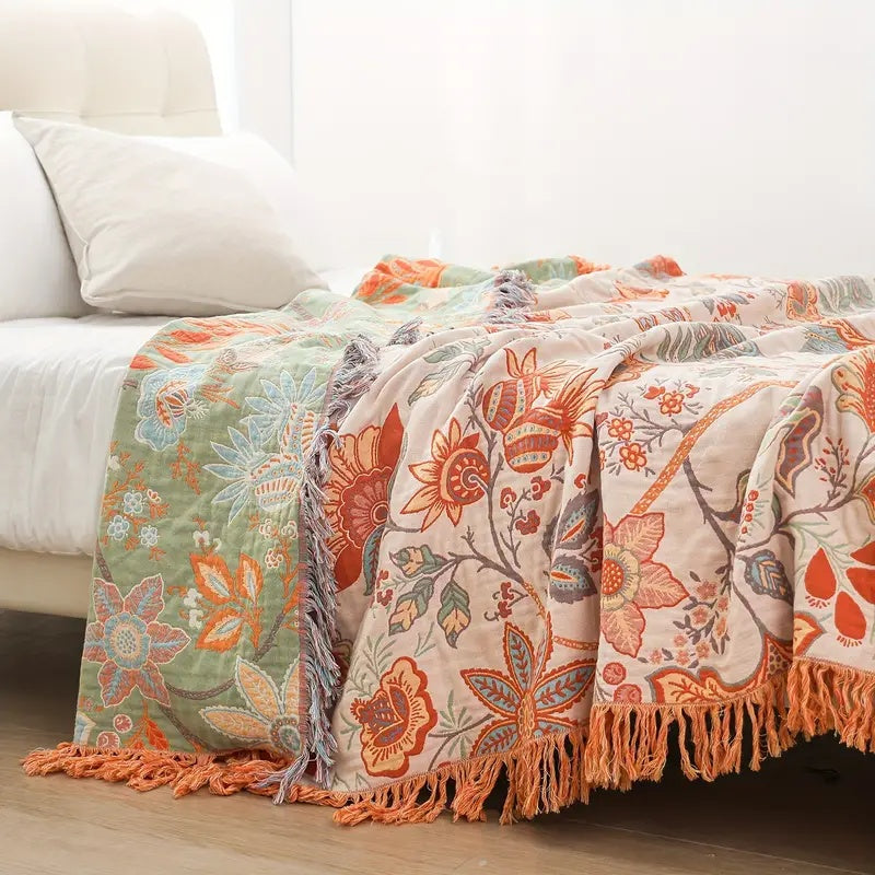 Rustic Floral Boho Cotton Blanket