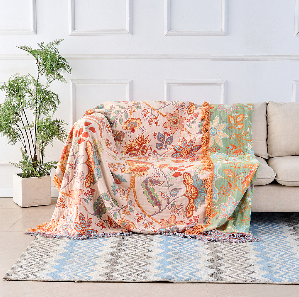Rustic Floral Boho Cotton Blanket