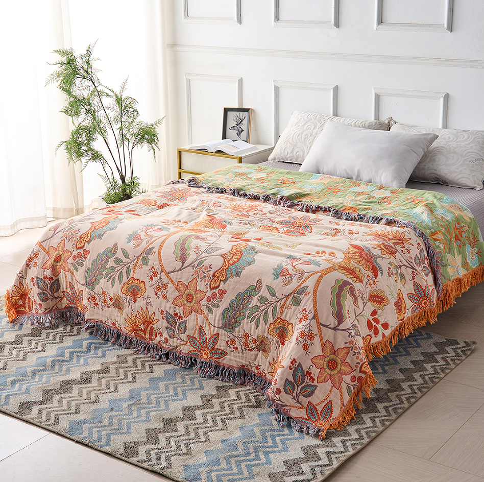 Rustic Floral Boho Cotton Blanket