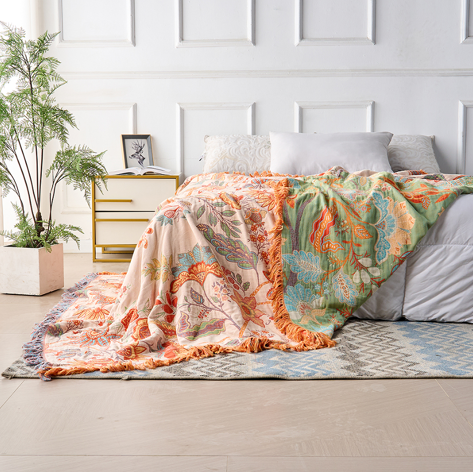 Rustic Floral Boho Cotton Blanket