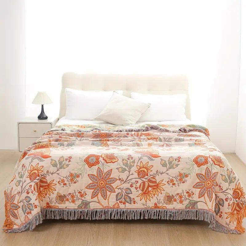 Rustic Floral Boho Cotton Blanket