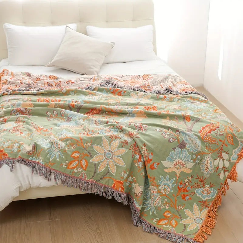 Rustic Floral Boho Cotton Blanket
