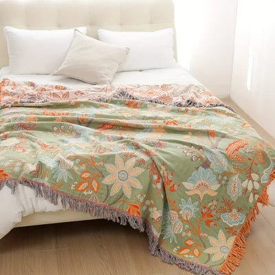 Rustic Floral Boho Cotton Blanket