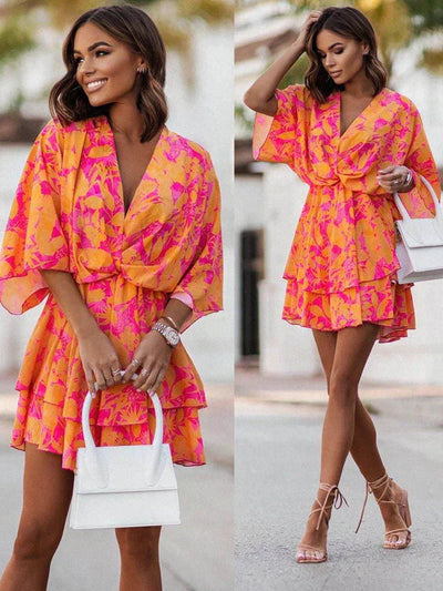 Floral Ruffle Mini Dress Women